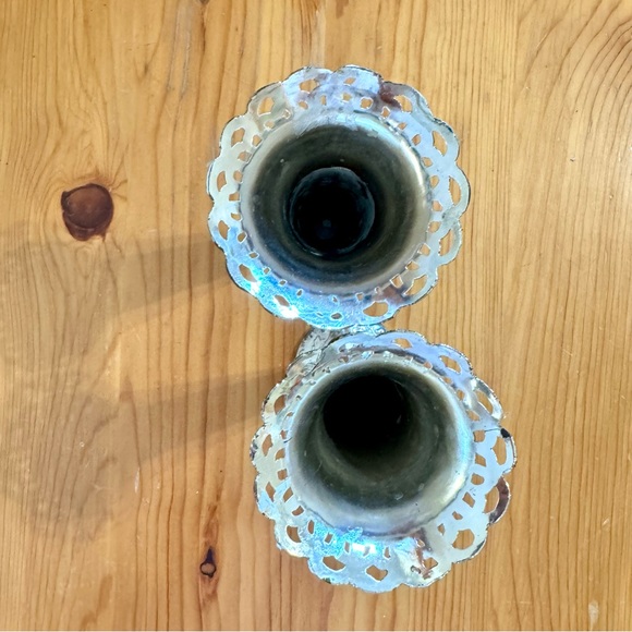 Antique Shreve & Co Silver Trumpet Vase Engaved Filigree Pair Set of 2 - Picture 6 of 6